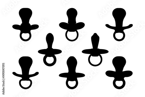 set of baby pacifier icons black silhouette vector illustration