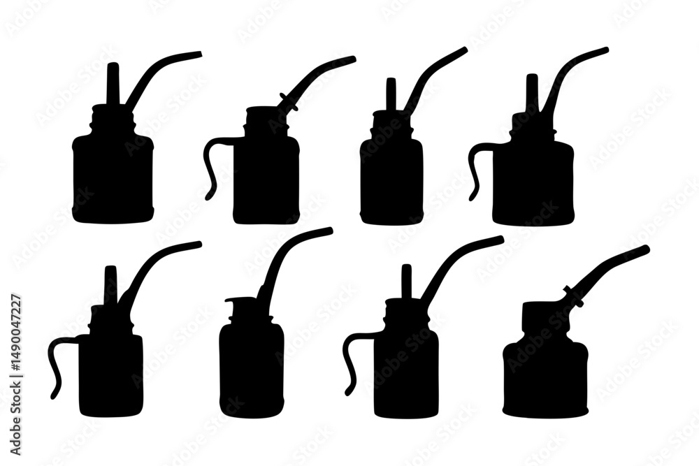 Fototapeta premium set of oil can with spout black silhouette vector illustration