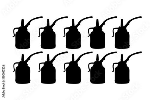 set of oil can with spout black silhouette vector illustration