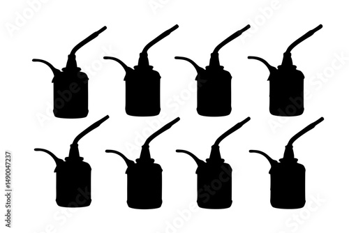 set of oil can with spout black silhouette vector illustration
