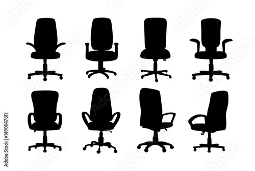 set of ergonomic office chairs black silhouette vector illustration