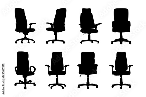 set of ergonomic office chairs black silhouette vector illustration