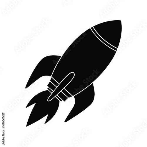 Black Rocket Ship Icon Space Flight Launch and Adventure Journey