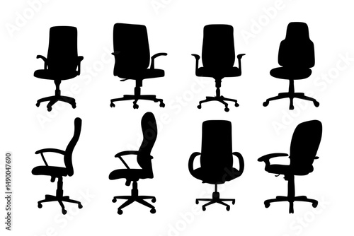 set of ergonomic office chairs black silhouette vector illustration