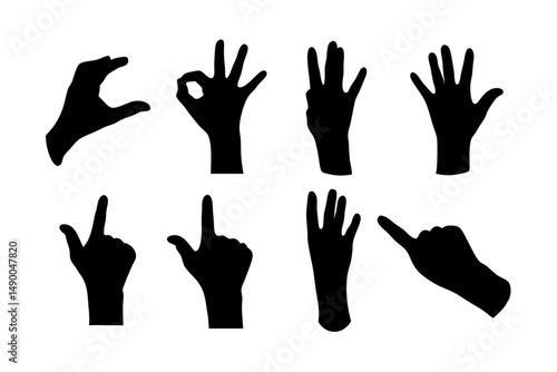 set of hand gestures black silhouette vector illustration