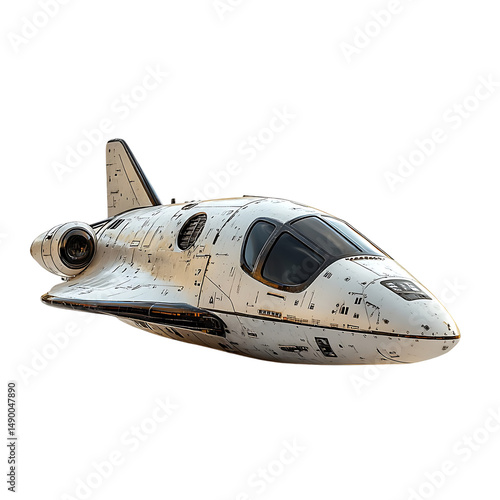 Fototapeta Naklejka Na Ścianę i Meble -  Isolated on white, a sleek single-passenger space shuttle for quick trips into low Earth orbit Futuristic transportation design showcases Aerospace and sci-fi concept illustrations Ecommerce and NFT 