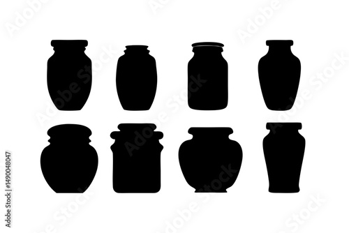set of jar containers black silhouette vector illustration