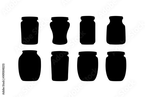 set of jar containers black silhouette vector illustration