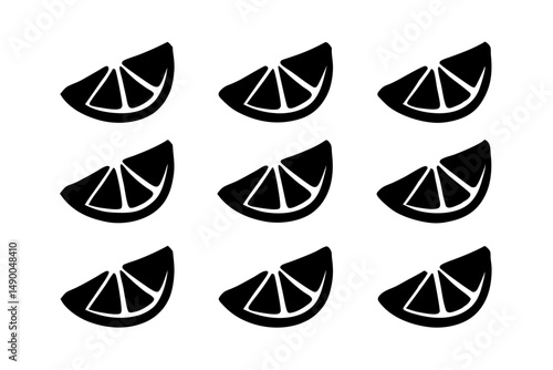 set of citrus wedges black silhouette vector illustration