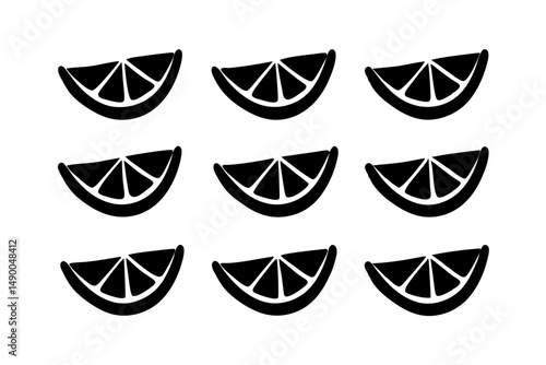 set of citrus wedges black silhouette vector illustration