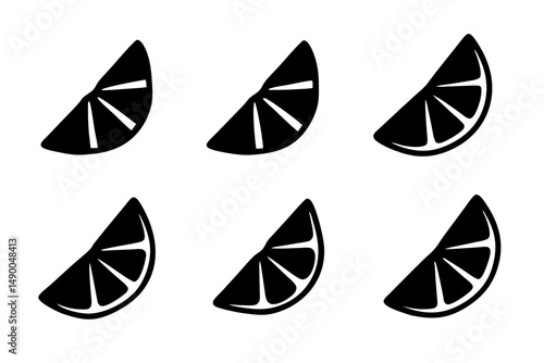 set of citrus wedges black silhouette vector illustration