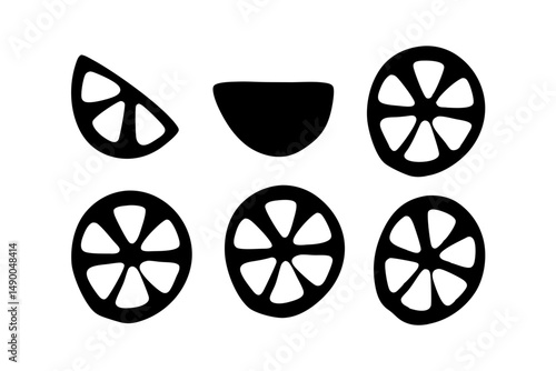 set of citrus wedges black silhouette vector illustration