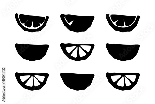 set of citrus wedges black silhouette vector illustration