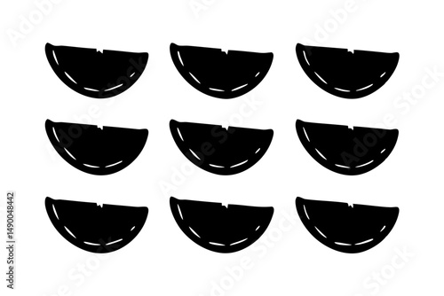 set of citrus wedges black silhouette vector illustration