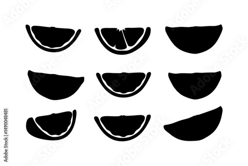 set of citrus wedges black silhouette vector illustration