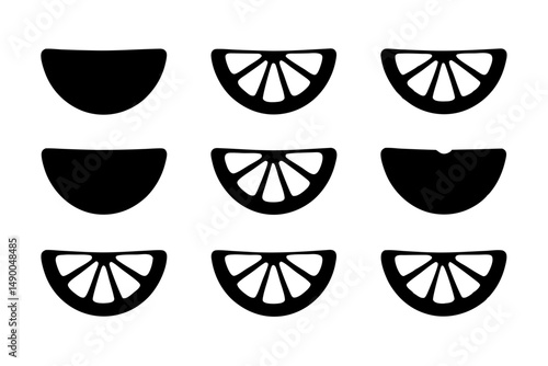 set of citrus wedges black silhouette vector illustration