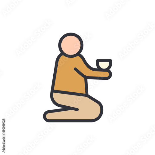 Minimalist Icon Depicting A Person Begging With An Empty Bowl