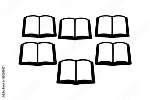 set of open books with blank pages black silhouette vector illustration
