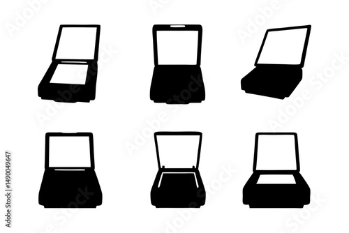 set of open scanners black silhouette vector illustration