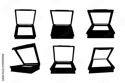 set of open scanners black silhouette vector illustration