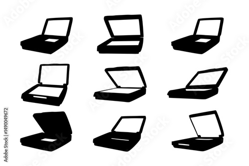 set of open scanners black silhouette vector illustration