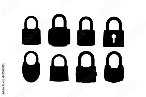 set of padlocks black silhouette vector illustration