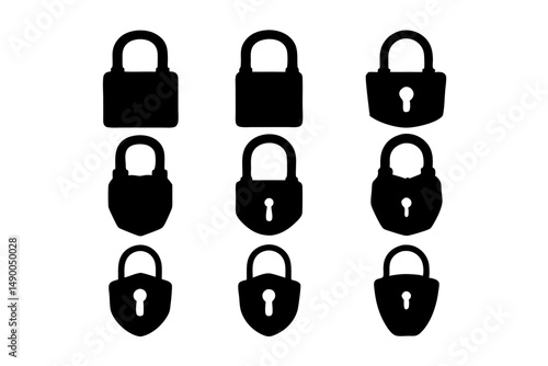 set of padlocks black silhouette vector illustration