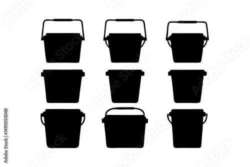 set of plastic ice chest coolers with handle black silhouette vector illustration