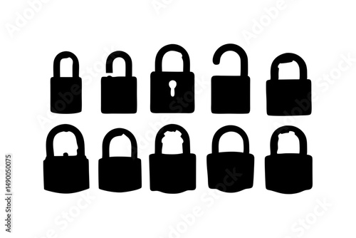 set of padlocks black silhouette vector illustration