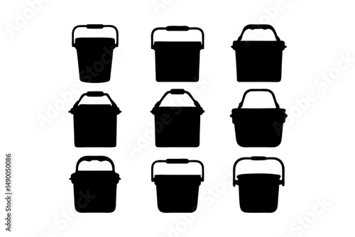 set of plastic ice chest coolers with handle black silhouette vector illustration