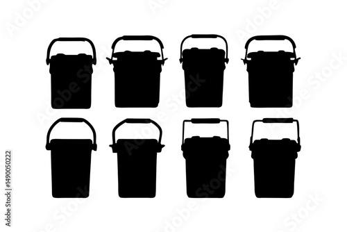 set of plastic ice chest coolers with handle black silhouette vector illustration