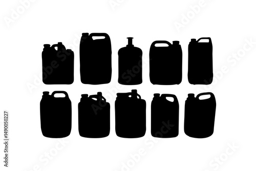 set of plastic jerrycans black silhouette vector illustration