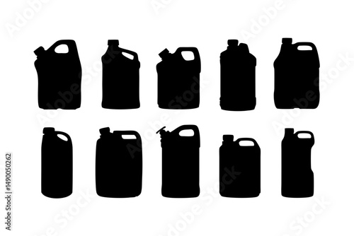 set of plastic jerrycans black silhouette vector illustration