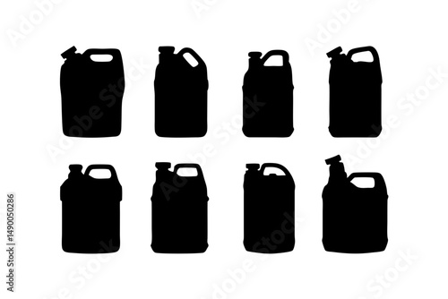 set of plastic jerrycans black silhouette vector illustration