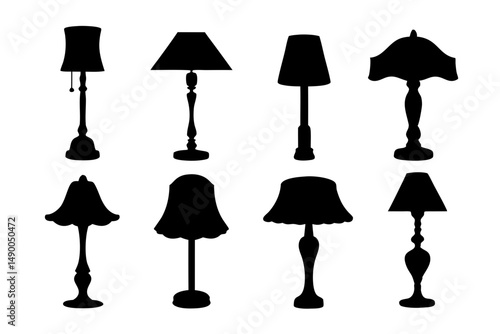 set of retro floor lamps black silhouette vector illustration