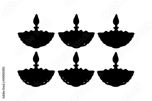 set of traditional diya lamps black silhouette vector illustration