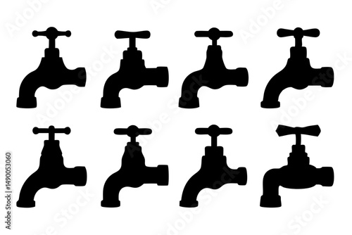 set of water taps black silhouette vector illustration