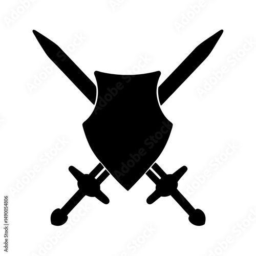 Medieval shield and swords black silhouette vector illustration