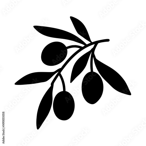 Olive branch with leaves and ripe olives black silhouette vector illustration