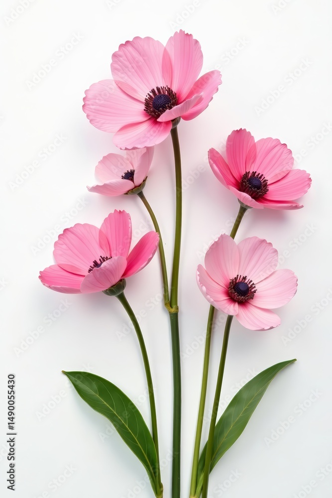 Obraz premium Stunning arrangement of pink eustoma flowers against a pure white background, springtime, fresh, detail