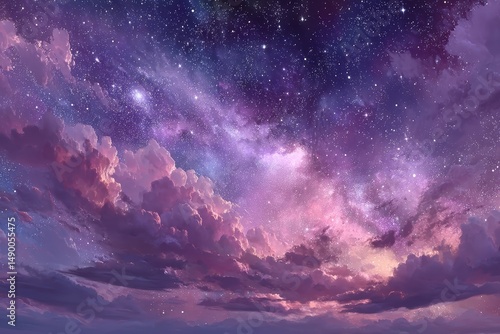 A vibrant cosmic starry sky with rich purple and blue tones, adding a sense of wonder and exploration