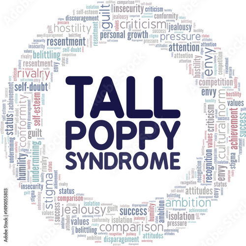 Tall Poppy Syndrome word cloud conceptual design isolated on white background.