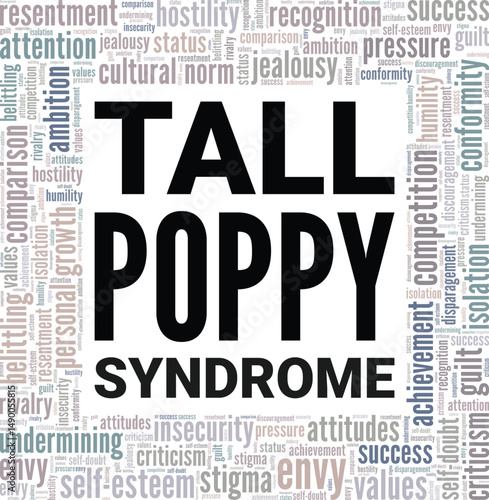 Tall Poppy Syndrome word cloud conceptual design isolated on white background.