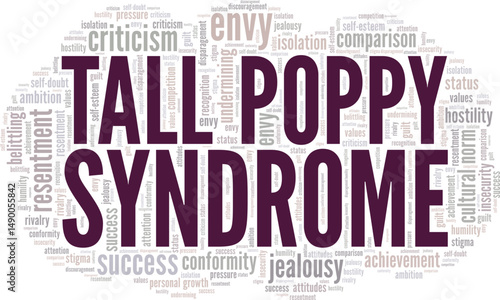 Tall Poppy Syndrome word cloud conceptual design isolated on white background.