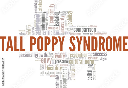 Tall Poppy Syndrome word cloud conceptual design isolated on white background.