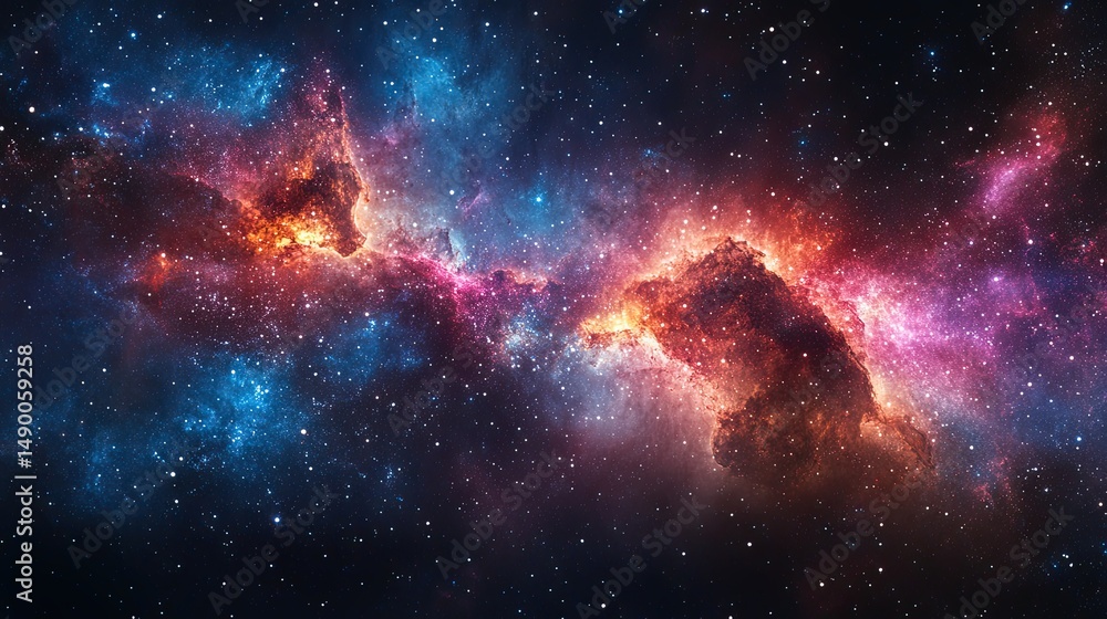 Naklejka premium Astronaut cosmonaut discovery of new worlds panorama of galaxies, portal of fantasy into a distant universe.