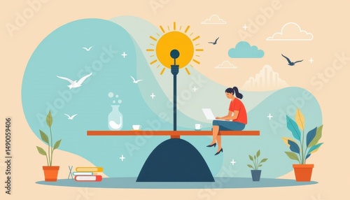 Woman Balancing Work and Life in a Calm and Inspiring Scene