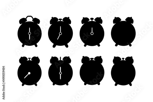 set of alarm clock icons black silhouette vector illustration
