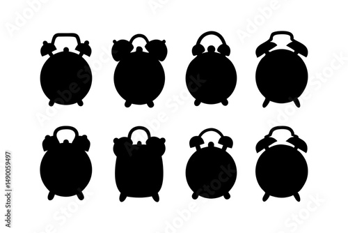 set of alarm clock icons black silhouette vector illustration