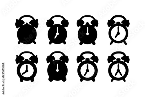 set of alarm clock icons black silhouette vector illustration